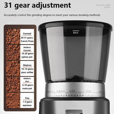 Molinilla eléctrica de granos de café con velocidad de molienda de 350-400 rpm y molinillas cónicas de burr