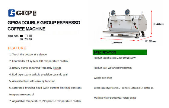 220V Gep profesional semiautomático doble grupo máquina de café espresso para el café